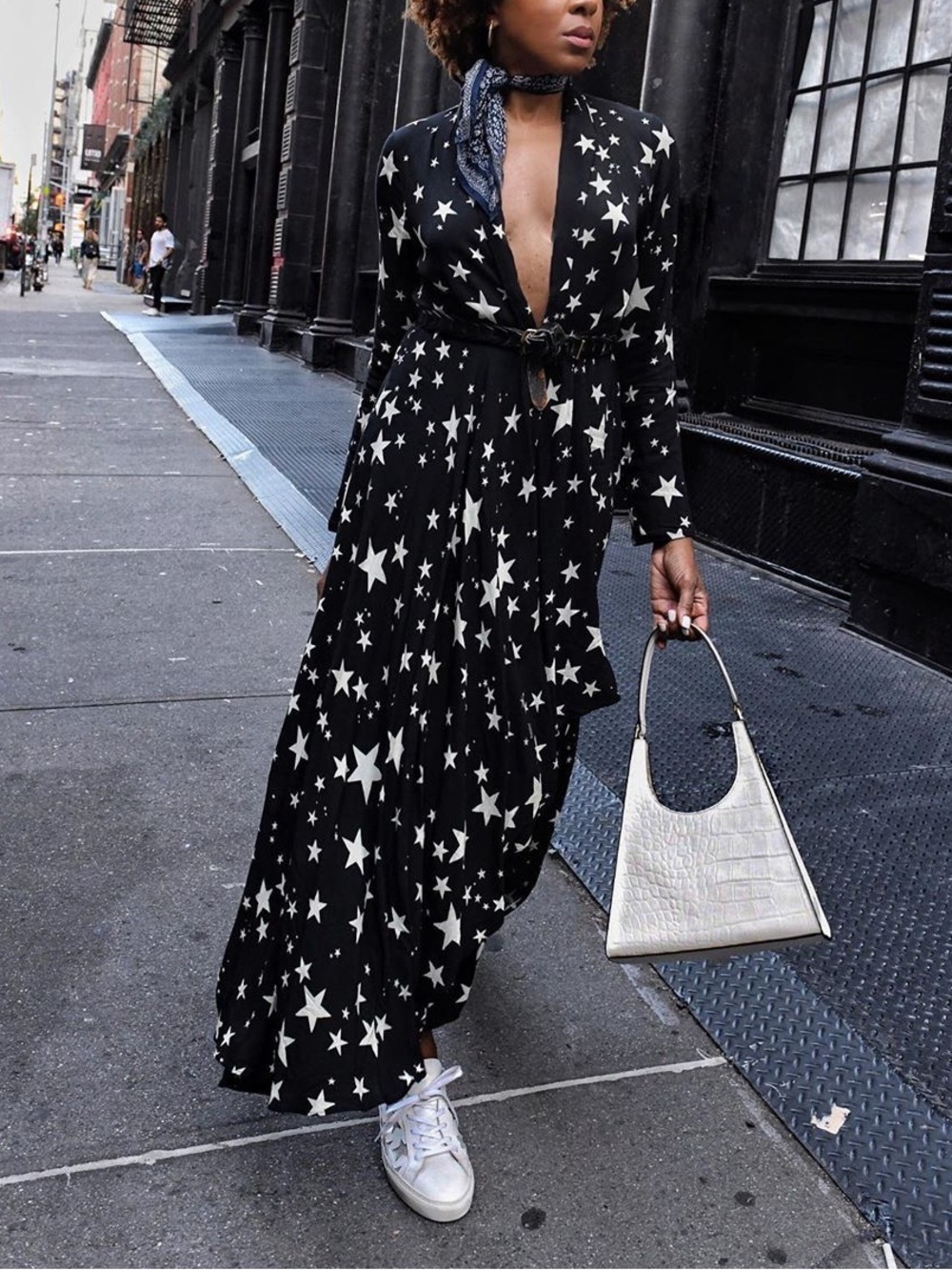 FARM RIO Stardust Star Maxi Dress V Neck Long Sleeve Rare Blogger’s Favorite